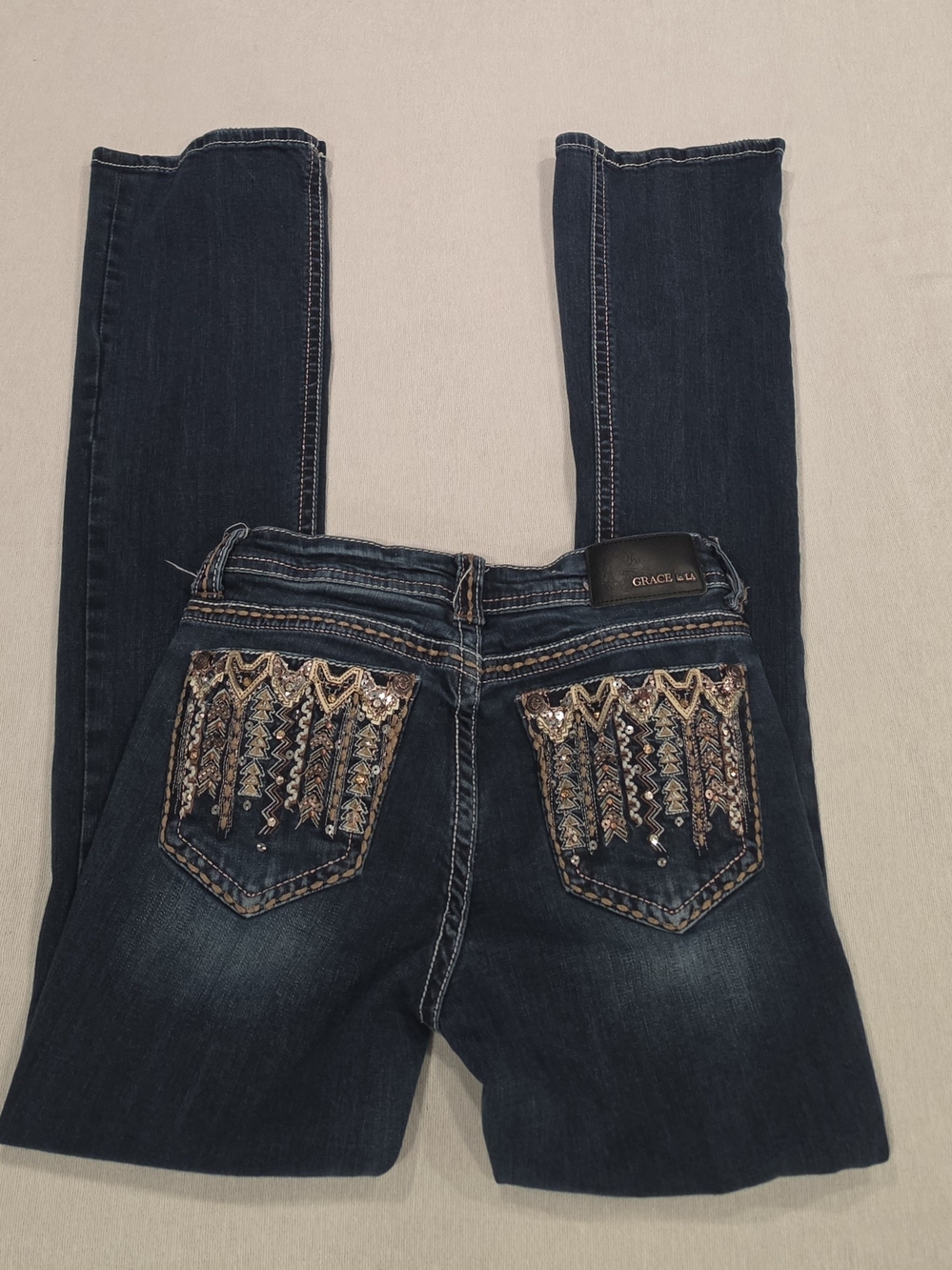 Grace Dark Blue Embellished Back Pocket Skinny Jeans